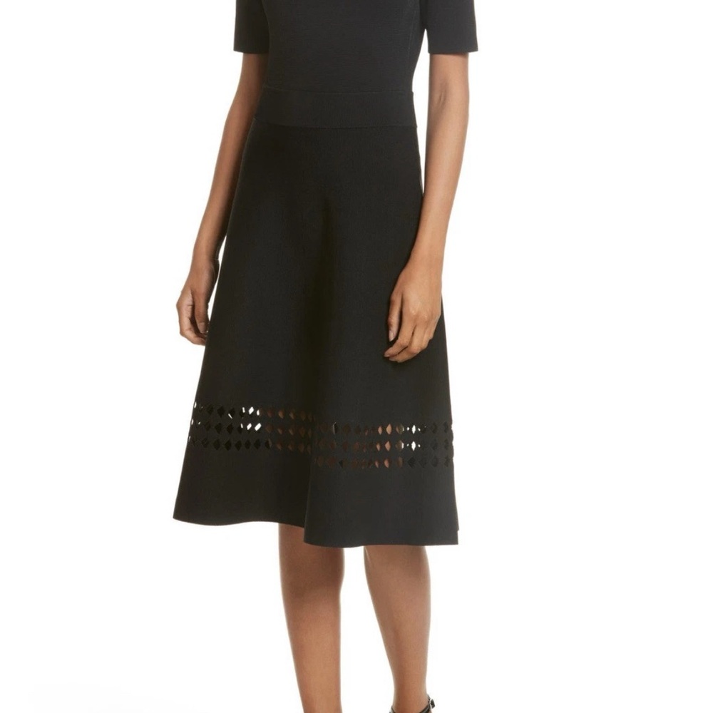 A.L.C. Sara Double Knit Pleated Rayon Cutout Midi Dress in Black, Size S
